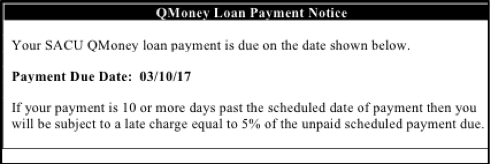 Payday Loan Alternative experiment - Loan payment notice - control conditions Payday Loan Alternative experiment - Loan payment notice - control conditions